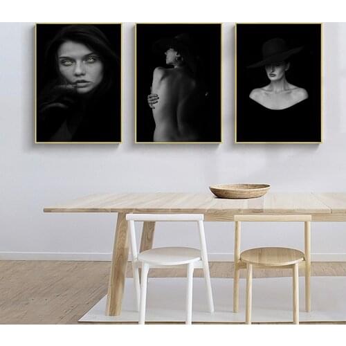 Trilogy Black White Woman Back View Attract Hanging Picture Poster Canvas Print Painting Wall Art Living Room Home Decoration