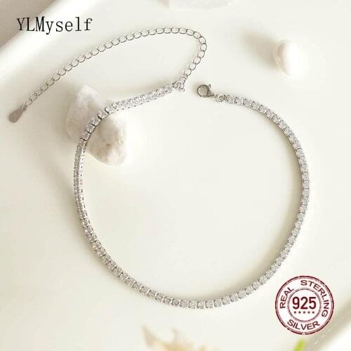 Solid 925 Sterling Silver Tennis Choker 27cm+10cm Extension Chain Pave 2mm/3mm Sparkly CZ Fine Jewelry