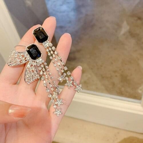 Crystal Tassel Dangle Earrings Chain rhinestone ear studs for Women Wedding Drop Earing Fashion Jewel