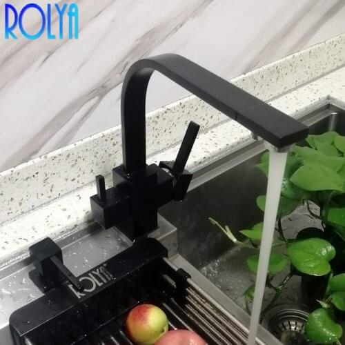 ROLYA Wholesale High Quality Matte Black Three Way Kitchen Faucet 3-Way Sink Mixer Hot And Cold Water And RO Filter Water Tap