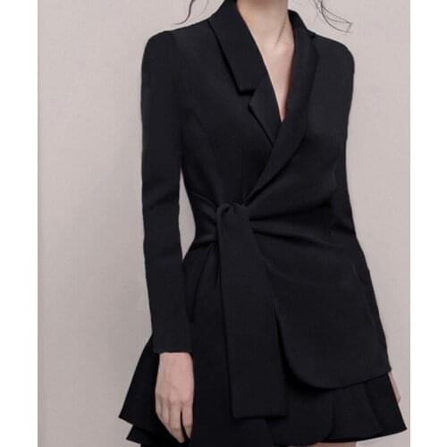 2021 Autumn and Spring Womens Fashion Casual Lapel Black High Waist Slim Temperament Long-sleeved Bow Blazer Skirt Women New