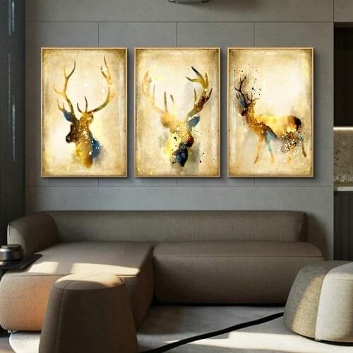 Golden ink elk Art Print Landscape Canvas Poster modern Wall Posters Nordic golden abstract elk Wall Pictures Living Room Decor