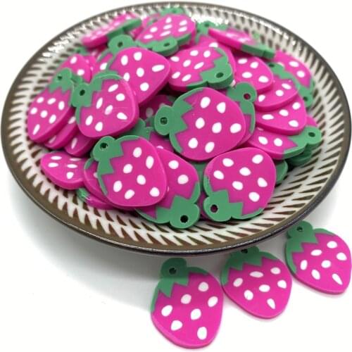 20Pcs/lot 20mm Strawberry Beads Flakes Clay Beads Polymer Spacer Beads For Jewelry Making DIY Bracelet Hairpin #A89-13