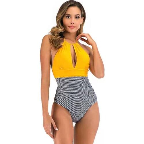 2020 New Womens Swimsuit Face Striped One-piece Sexy Swimsuit Beach Female Swimming Shorts Bathing Suits Bodysuit Swimwear