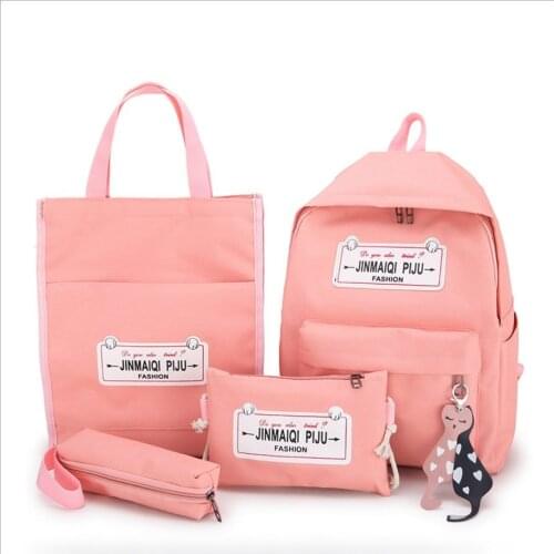 4 pcs/set Students Fashion Cute Backpack Travel Bagpack Teenager Girls School Bags Canvas Kawaii Bookbag Mochila Feminina