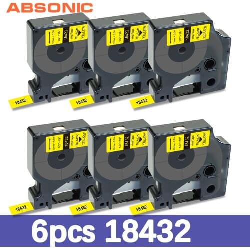 Absonic 6PK 12mm 18432 Compatible Rhino Industrial Vinyl Labeling Tape Black on Yellow Ribbon for Rhino 4200 5200 Label Maker