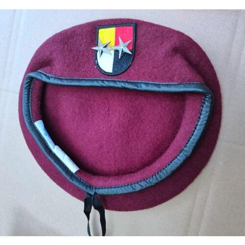 U.S. Army 3th Airborne Special Forces Group Wool Purplish Red Beret OFFICER 2 STAR MAJOR GENERAL RANK INSIGNIA Military Hat