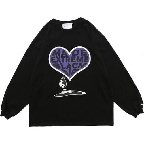 American High Street Retro Long Sleeve Hoodie for Men Dark Popular Logo Love Print Loose and Thin Bottom Top T Shirts