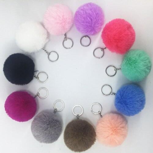 1 pc Artificial Rabbit Fur Ball Plush Fuzzy Fur Key Chain Ball Keychain Car Bag Keychain Key Ring Pendant Jewelry with Ring