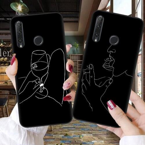 Black Phone Case For Huawei Honor 10 20 30 Lite 10i 30i 8C 8X 9X Pro 10X Lite Luxury Abstract Art Lover Face Silicone Cover Capa