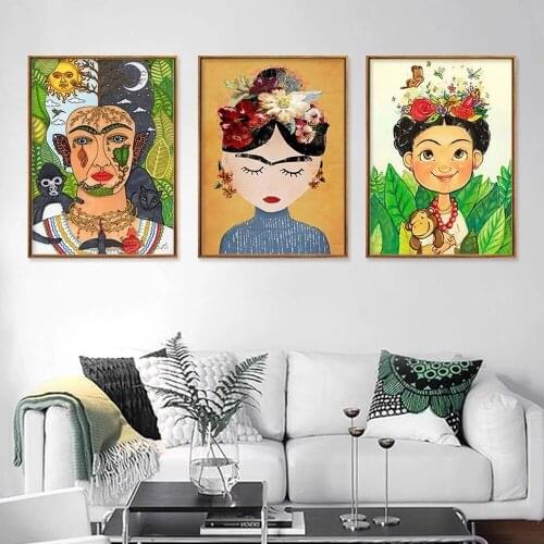 Color Cartoon Girl Portrait Decorative Painting Cute Cat Flower Butterfly Wall Canvas Poster Bedroom Hanging Pictures Home Decor