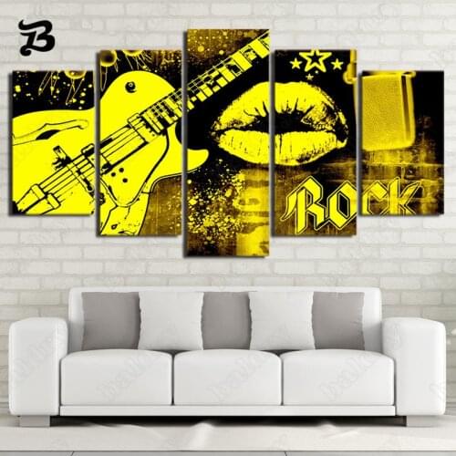 Guitar Painting On Canvas 5 Pieces Green Rock and Roll Metal Art Canvas Posters and Prints Wall Pictures for Living Room Decor