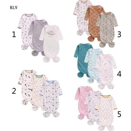 3 Pcs/Set Infant Baby Knotted Sleep Gown Outfits Soft Knitted Cotton Sleepwear Romper Sleeping Bag