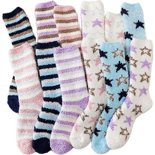 Coral Velvet Cotton Thicken Striped Cashmere Short Socks Women Fluffy Funny Lady Sock Cute Star Fashion Warm Casual Harajuku Sox