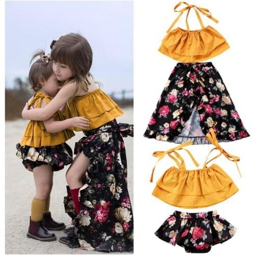 Pretty Toddler Baby Kids Girls Clothes Sets Sisters Matching Girl Floral Tops Shorts Skirts Flower Cotton Cute Clothing Set 0-6T