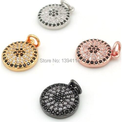 13*11*3mm Micro Pave Black&Clear CZ Round Charms Fit For Making DIY Bracelets Or Necklaces Jewelry
