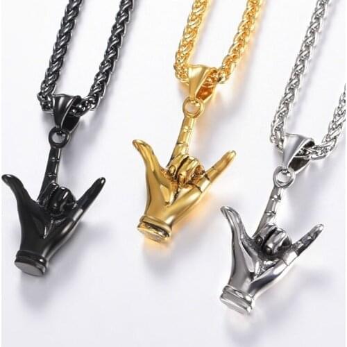 Fashion New Style Titanium Steel Gesture Pendant Gold Plated Silver Plated Pendant Necklace Mens Hip Hop Rock Jewelry
