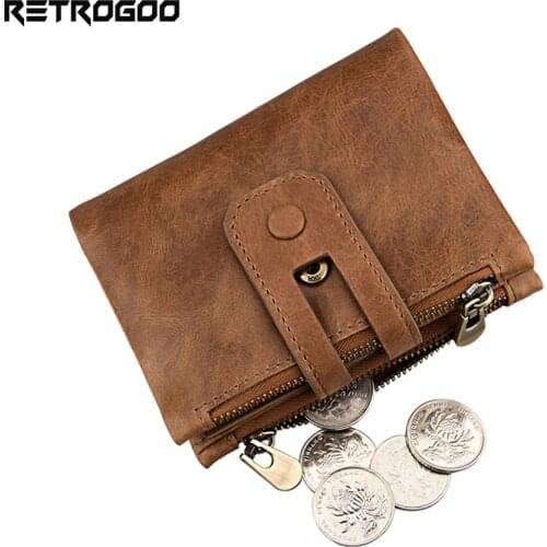 RETROGOO Fashion Unisex Wallet Men Genuine Leather Wallets Male Hasp Double Zipper Coin Purse ID Card Holder Short Men Money Bag