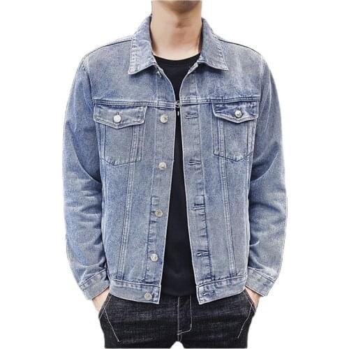 Mens Denim Jacket，Fall New, Mens Casual Denim, Youth Fashion, Lapel, Solid Color, Button Door, Pocket Trim, Two Colors, M-5XL