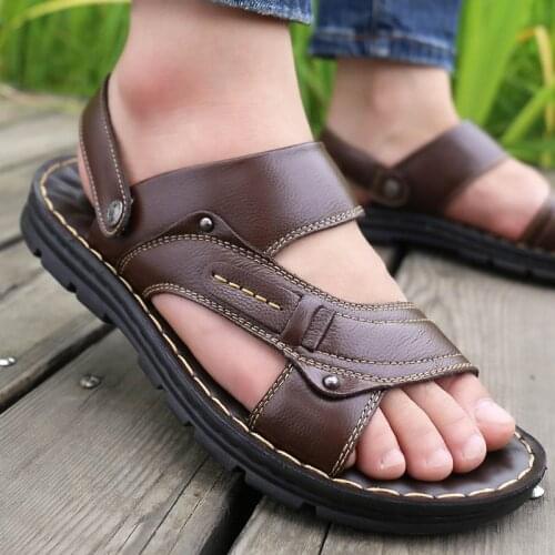 Platform casual shoes men 2021 summer shoes men sandals back-strap solid genuine leather flats shoes men sandals plus size