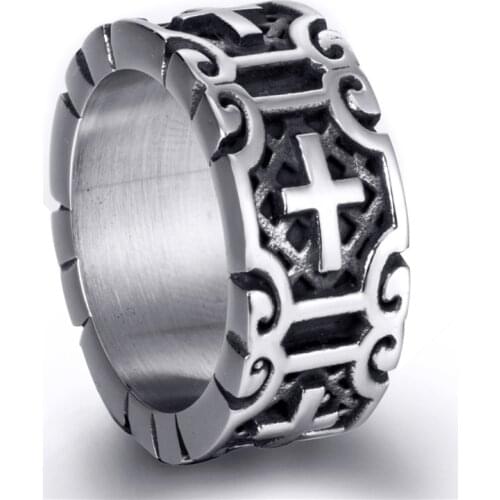 10mm Stainless Steel Cross Rings for Men Cross Titanium Rings US Size 8-13