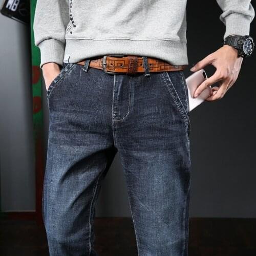 Men Blue Baggy Jeans Pants 2021 Spring New Mens Straight Elasticity Denim Jeans Tops Quality Modal Anti-theft Pocket Jeans