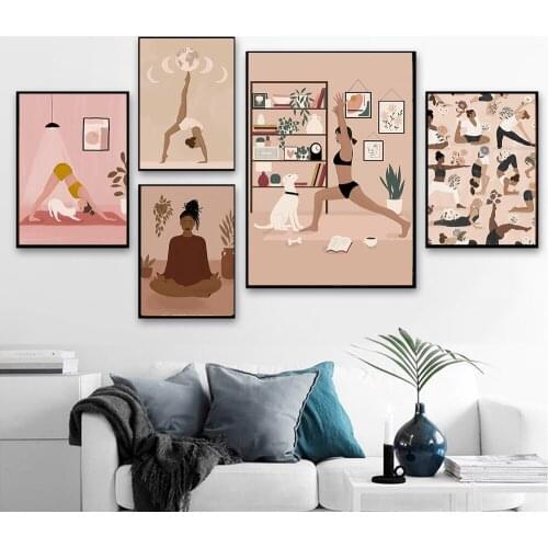 Yoga Woman Plant Monstera Boho Wall Art Canvas Interior Painting Nordic Posters And Prints Wall Pictures For Living Room Decor