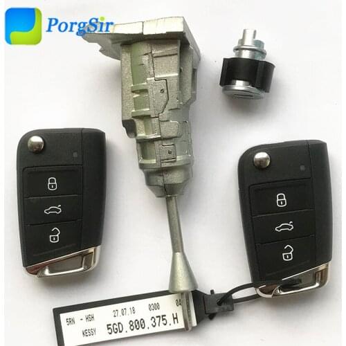 Original Genuine V-W MQB Golf 7 Car Cylinder Lock Set With 3 Button 434MHz MQB Keyless Smart Remote Control Key 5G0 959 752 BC