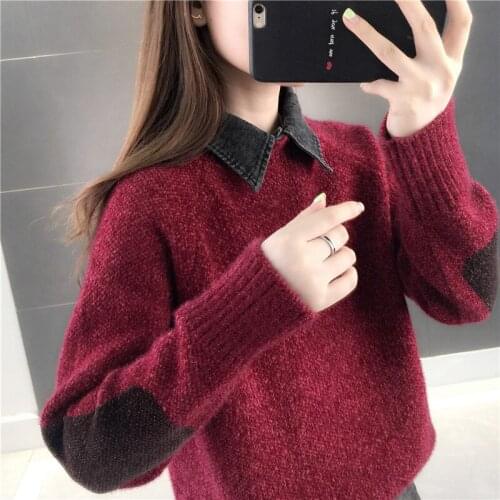 2020 autumn and winter new fake two-piece ladies sweater loose western style long-sleeved casual pullover sweater