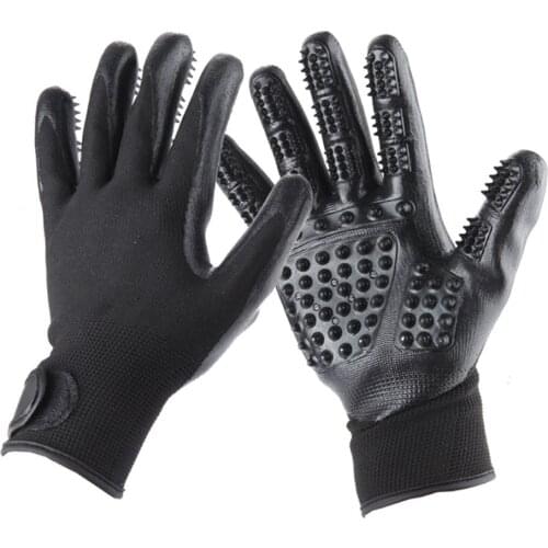 Pet Grooming Gloves Dog Cat Hair Cleaning Brush Comb Black Rubber Five Fingers Deshedding Pet Glove For Dog Cat