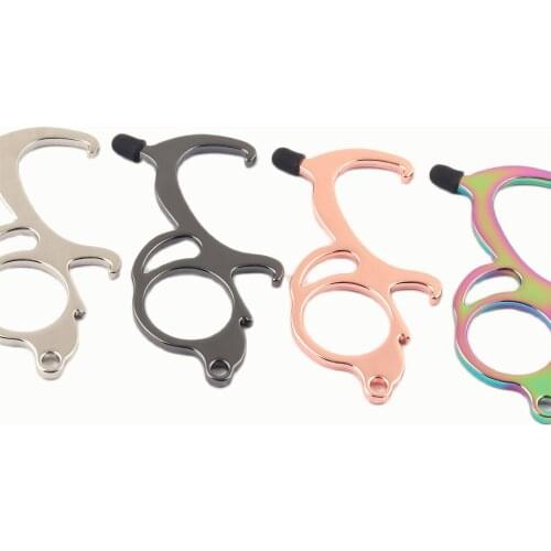 Rainbow No-Touch Door Opener Dog shape Beer bottle opener tool Hygienic Button Pusher Pusher Atm Keypad Button Keychain charm