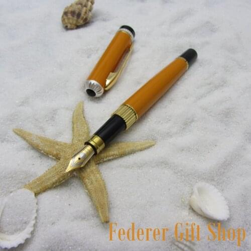 LISEUR High Quality Metal Case Fountain Pen Orange and Gold Clip Gift Ink Pen