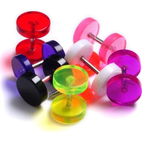 2PCS Acrylic Neon Faux Fake Cheater Earring Studs Barbell Ear Plug Earlet Gauge Taper ear piercings For Men Women 8mm