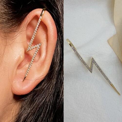 Zircon Hook Stud Earrings For Women Rhinestone Pearl Diagonal Line Ear Bone Clip Geometric Ear Wrap Crawler Hook Earring Jewelry