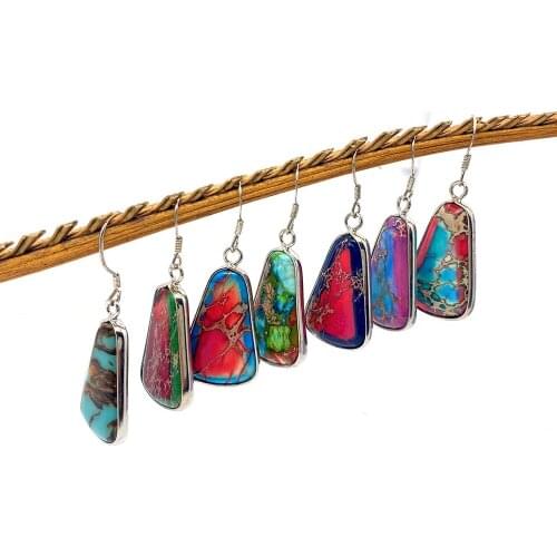 Natural Stone Earrings Irregular Pendant Color Turquoise Edging Craft Ladies Elegant Earrings Party Creative Jewelry Gifts