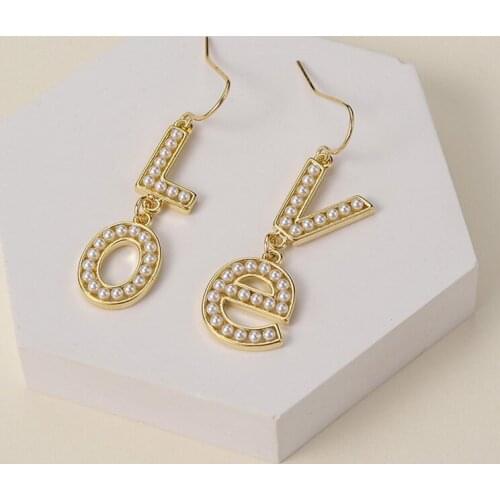 Dorado Korean Romantic Sweet Girl Simulated Pearl Pendant Earrings For Women Girl Letter Love Earring Favorite Girlfriend Gift