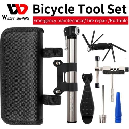 WEST BIKING Bicycle Repair Tool Kit Set Pump Chain Cutter Portable MTB Bike Storage Multifunctional Cycling Tire Repair Tool Bag