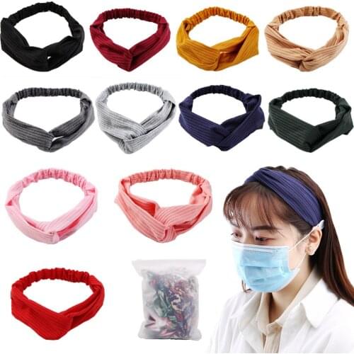 Women Headband Cross Top Knot Elastic Hair Bands Girls Hairband Hair Accessories Twisted Knotted Headwrap With Buttons For mask