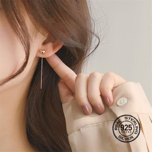 S925 Silver Earrings For Women Set Rose Gold Tassel Line Long Drop Temperament Lady Anti-Allergic Fashion Romantic Gift INEFFA