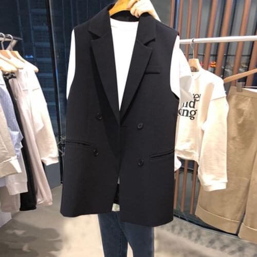 2020 New Spring Women Fashion Button Pockets Waistcoat Vintage Female Casual Outerwear Chic Double Breasted Sleeveless Vest A24
