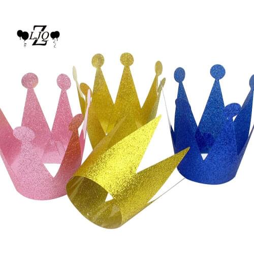 ZLJQ 6pcs Glitter Princess Prince Crown Kid Baby Birthday Party Hat Kids Boys Girls Baby Shower Party Celebrati Gold Pink