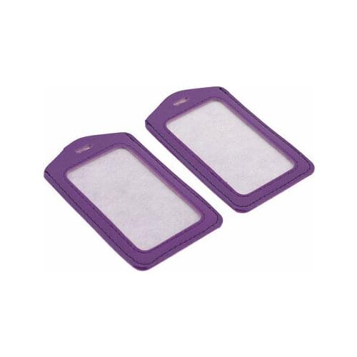 2 Pcs Purple Faux Leather Clear Plastic Work Badge Card Holder