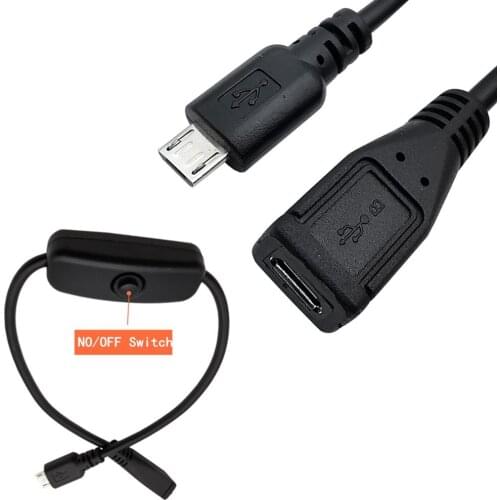 30cm USB micro 5P male to female USB cable with switch,USB 2.0 extended push-in key switch cable