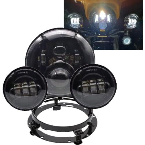 7 inch LED Headlight with Fog Lights 4.5'' Passing Lights Kit Ring Motorcycle for Harley Classic Street Glide Fat Boy Road King