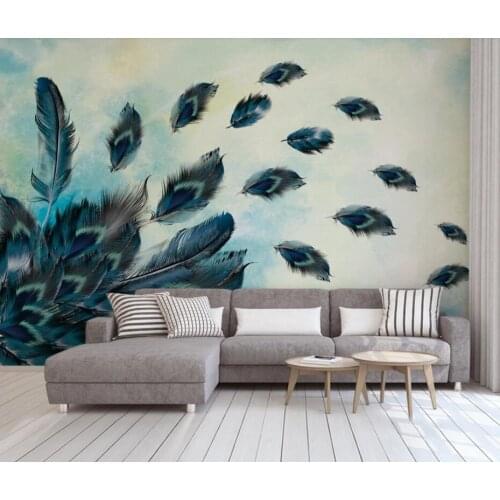 Bacal Custom wallpaper home decor murals Stylish colorful hand drawn feathers TV background wall living room 3d wallpaper mural