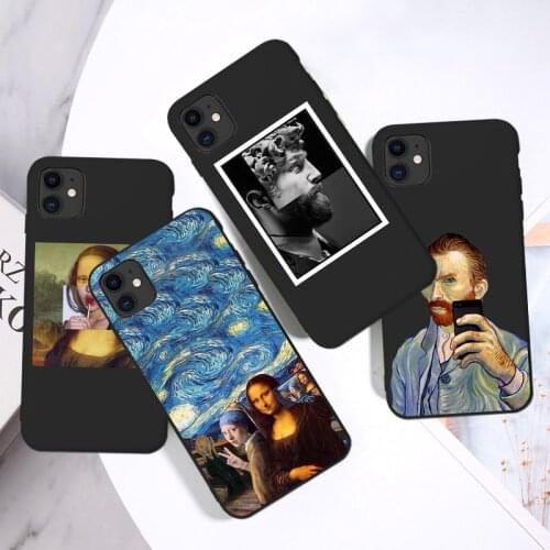 For iPhone 12 6 6s 7 8 8Plus SE 2020 XR 11 pro max X XS MAX Artist Art Works Famous oil painting funny black Phone Case Shell