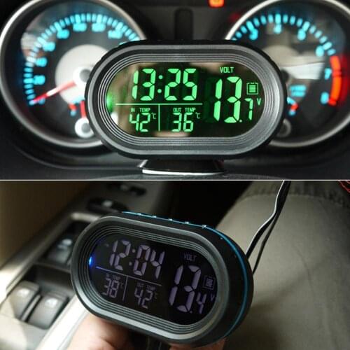 Digital Car Clock Thermometer Voltmeter Automobile LED Lighted Dual Temperature Gauge Voltmeter Voltage Tester