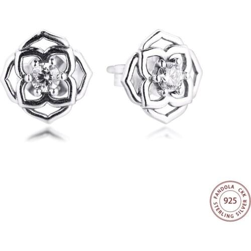 Mothers Day 2021 Rose Petals Stud Earrings for Women 925 Sterling Silver CZ Earing Fashion Jewelry Girls Gift Ear Brincos
