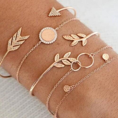 2021 Tocona Bohemian Gold Tassel Bracelets for Women Boho Jewelry Geometric Leaves Beads Layered Hand Chain Charm Bracelet Set
