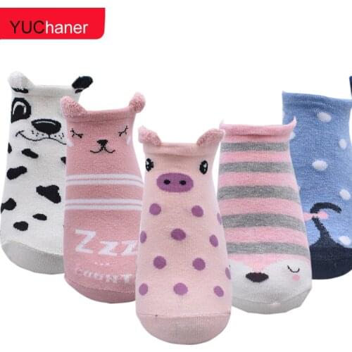 Korean Female Kawaii Harajuku Funny Socks Animal Casual Pink 3D Print Pig Dog Cat Summer Boat Cotton Shirt Cute Socks Women